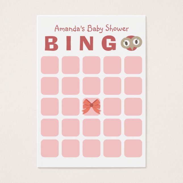 Carte de bingo 5 x 5 Baby showers pour la fille de (Devant)