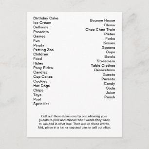 Carte de Bingo Anniversaire Fête Appel Out Mots