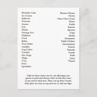 Carte de Bingo Anniversaire Fête Appel Out Mots