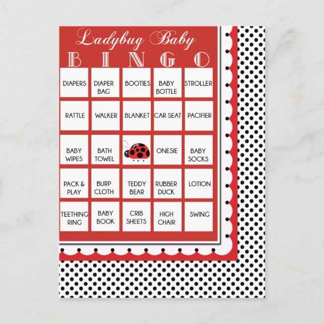 Carte de Bingo Baby shower À petits pois Ladybug 2 (Devant)
