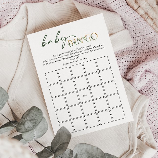 Carte de Bingo Baby shower bébé verte et or (Créateur téléchargé)