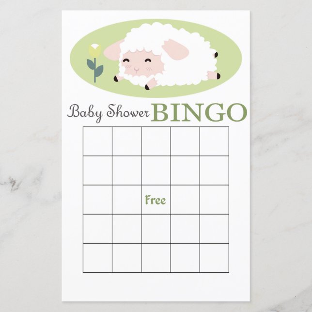 carte de bingo baby shower d'agneau (Devant)