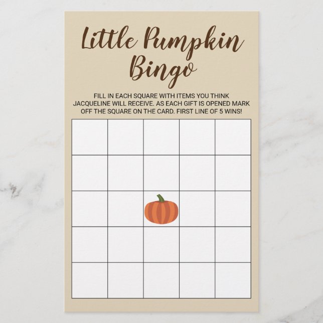 Carte de Bingo Baby shower de Little Citrouille Fa (Devant)