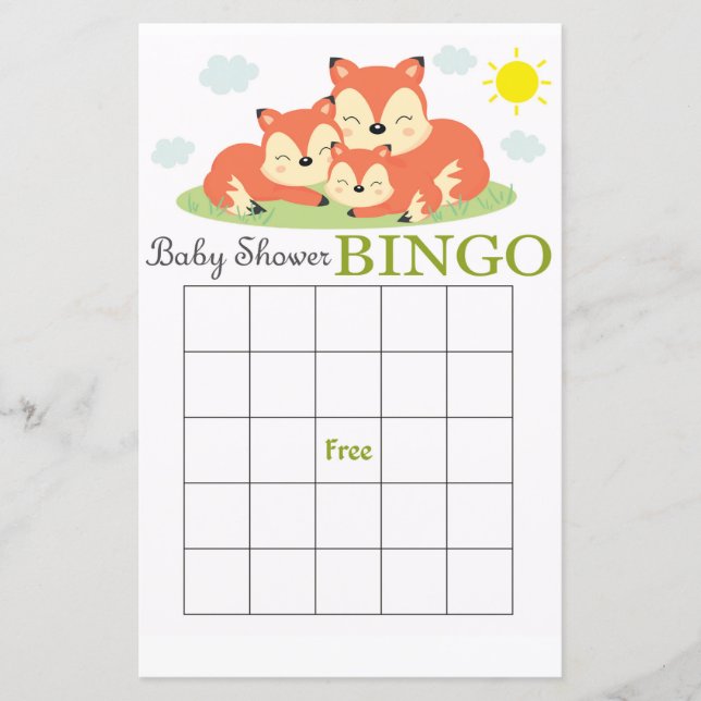 Carte de bingo baby shower de renard dormant (Devant)