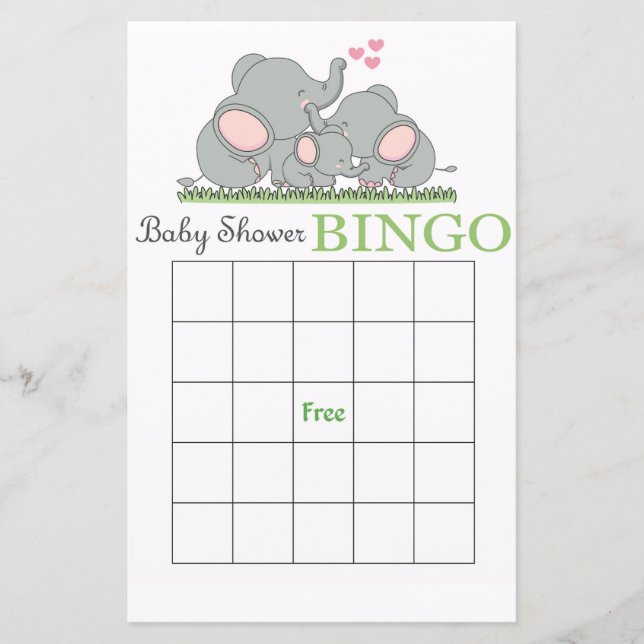 Carte de bingo baby shower éléphant (Devant)