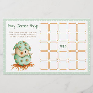 Carte de bingo Baby shower neutre vert d'éclosion 