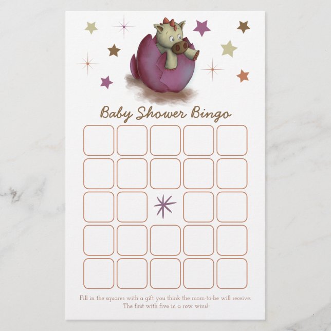 Carte de bingo Baby shower rose Dinosaur Hatching (Devant)