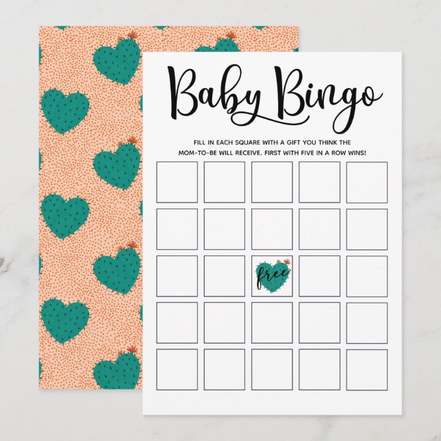 Carte de Bingo Baby shower Succulente (Devant / Derrière)