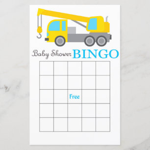 Carte de bingo de baby shower de grue de construct