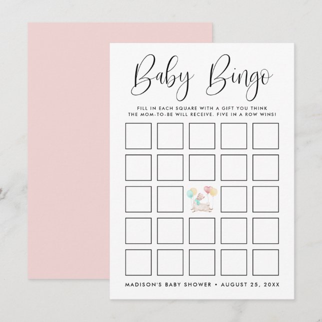 Carte de Bingo de Baby shower de Llama sucrée (Devant / Derrière)