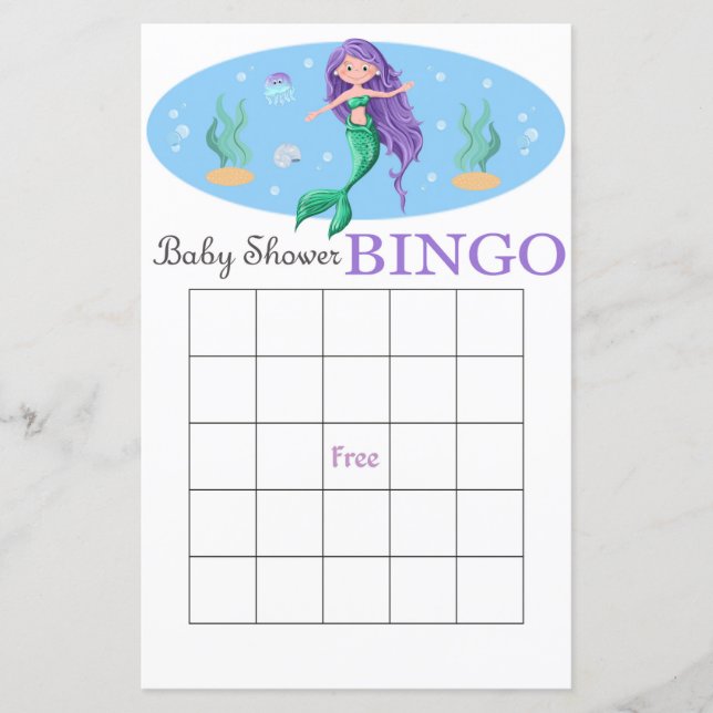 Carte de bingo de baby shower de sirène (Devant)