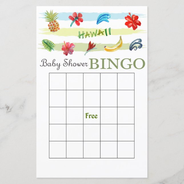 Carte de bingo de baby shower hawaïen (Devant)