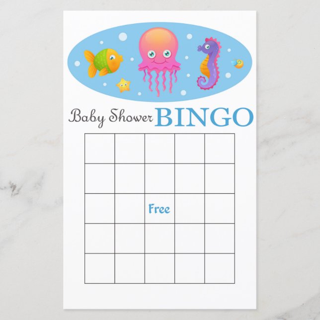 carte de bingo du baby shower de la mer (Devant)