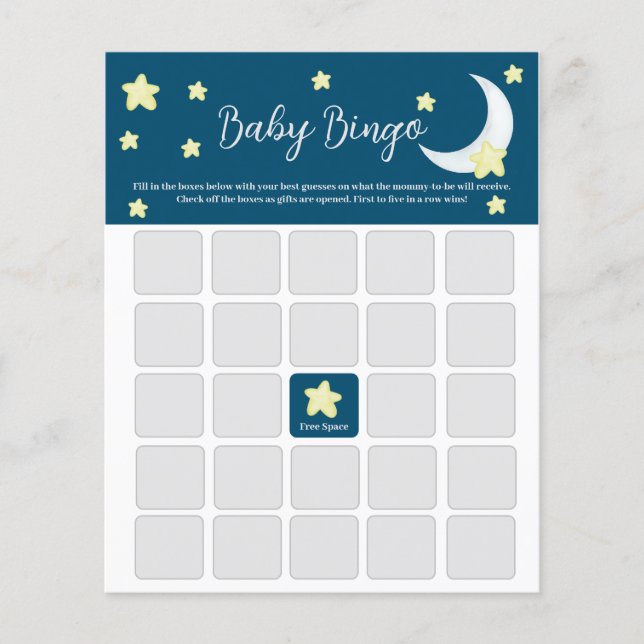 Carte de Bingo Fête Bébé Twinkle Little Star (Devant)
