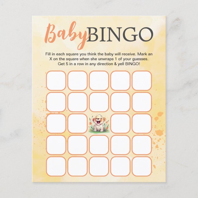 Carte de Bingo Lion à thème Baby shower (Devant)