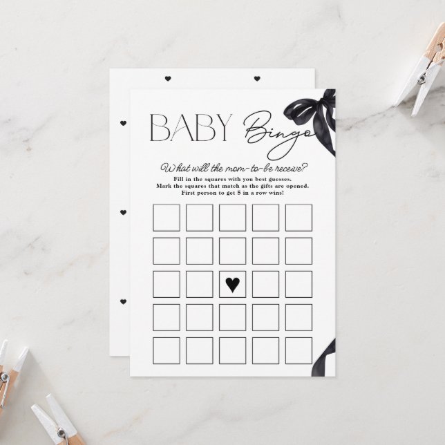 Carte de bingo moderne Hello Baby Bow Baby shower  (Devant/Arrière en situation)