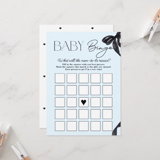 Carte de bingo moderne Hello Baby Bow Baby shower  (Devant/Arrière en situation)