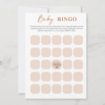Carte de Bingo pour Baby Shower Bohème Chic Minima