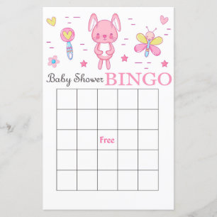 Carte de bingo pour baby shower lapin rose