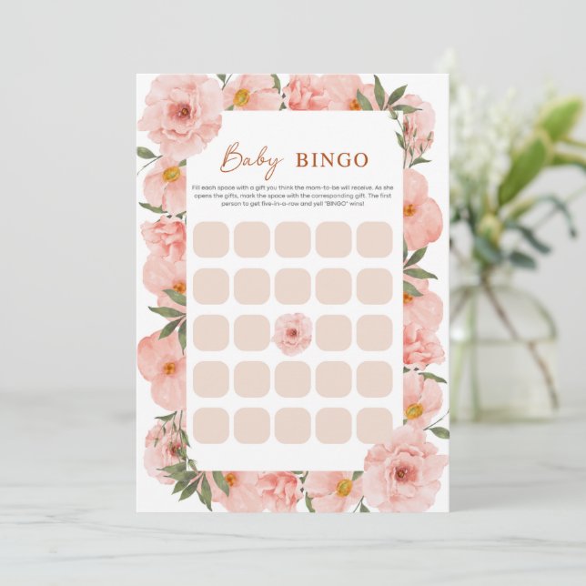 Carte de BINGO pour une Baby Shower aux fleurs de  (Debout devant)