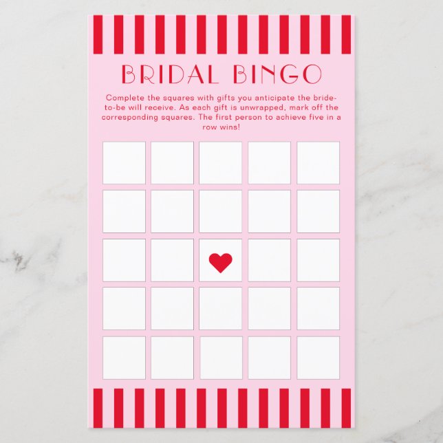 Carte de Bingo Retro Red & Pink Stripes Fête des m (Devant)