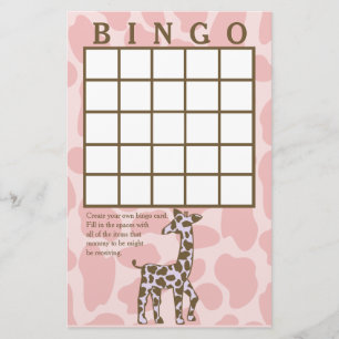 Carte de bingo rose Giraffe Spots