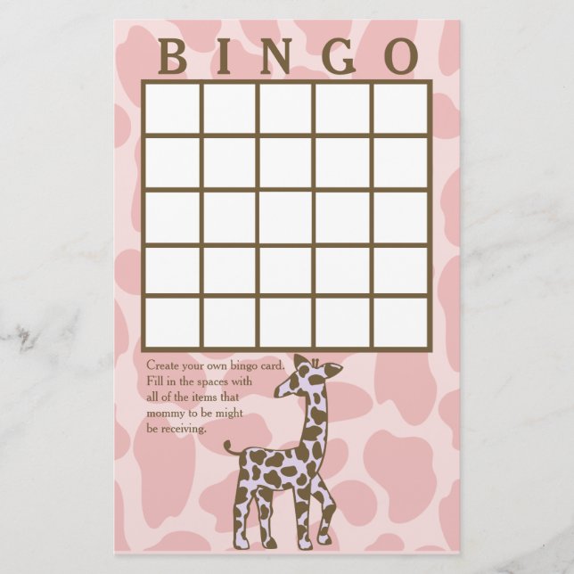 Carte de bingo rose Giraffe Spots (Devant)