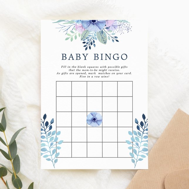 Carte de bingo Rustique Floral Winter Navy Baby (Créateur téléchargé)