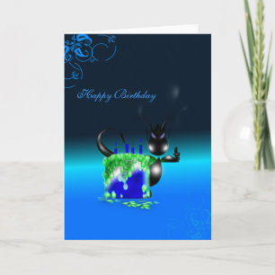 Carte de bleu de gâteau d'anniversaire de dragon