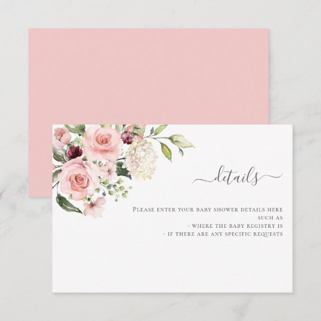 Carte de boîtier Baby shower Invitation Rose Roses (Devant / Derrière)