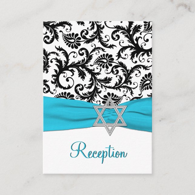 Carte de boîtier Bat mitzvah Aqua, noir Damask (Devant)