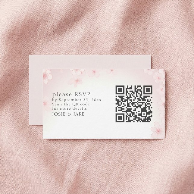 Carte de boîtier de code QR RSVP RSVP Soft Cherry  (Soft Cherry Blossom RSVP QR Code Enclosure Card.)