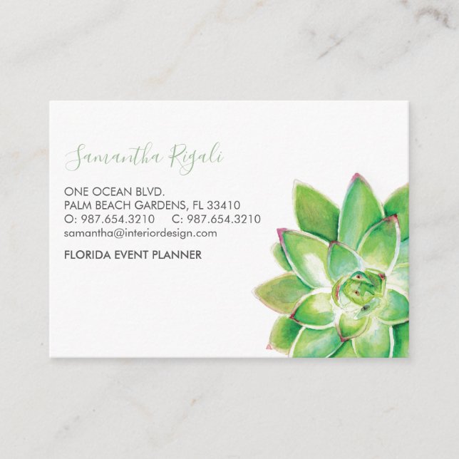 Carte de boîtier d'entreprise Watercolor Succulent (Devant)