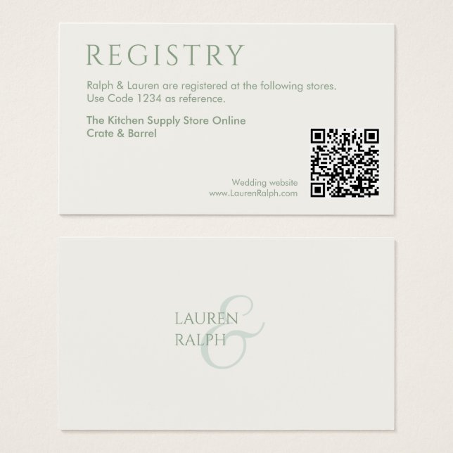 Carte de boîtier du registre cadeau QR Sage & Ivor (Devant & derrière)