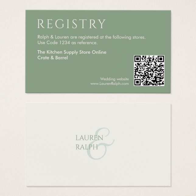 Carte de boîtier du registre Mariage QR Sage & Ivy (Devant & derrière)