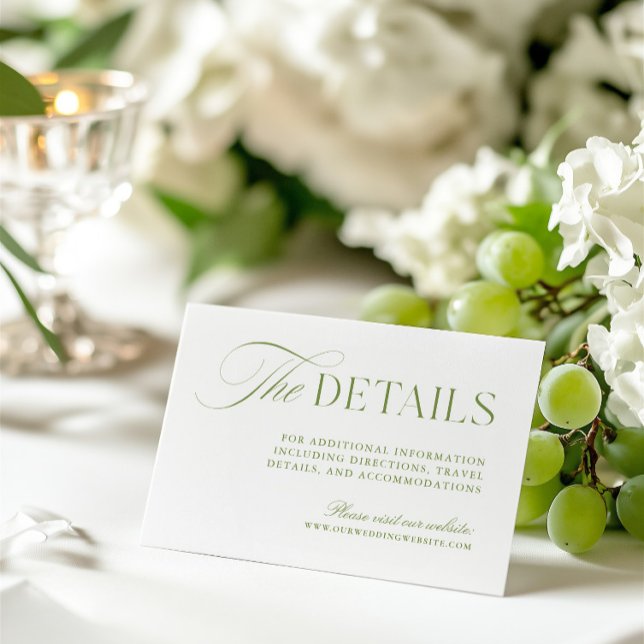 Carte de boîtier du site Web Mariage Sage Green &  (Sage Green & White Wedding Website Enclosure Card)