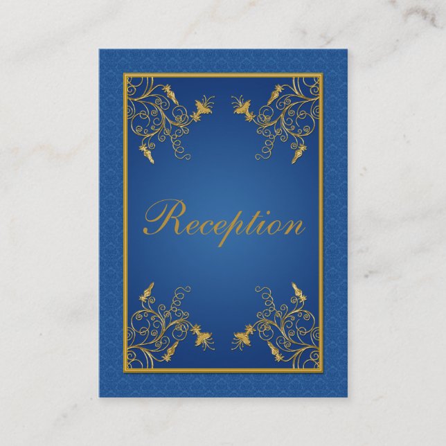 Carte de boîtier en Damas Floral Bleu et Or (Devant)