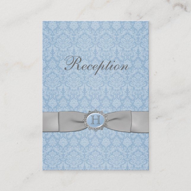 Carte de boîtier en damas gris bleu RIBBON IMPRIMÉ (Devant)