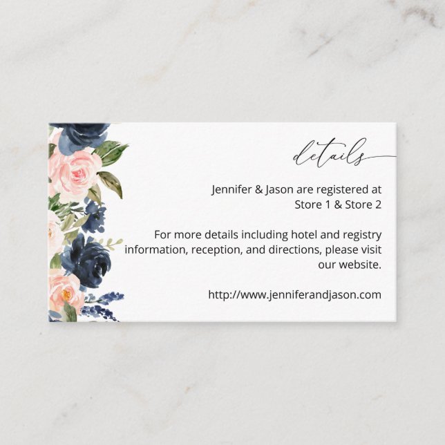 Carte de boîtier M floral bleu marine et rose pâle (Devant)