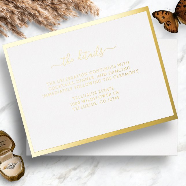 Carte de boîtier Mariage Gold Foil (Elegant Minimalist Gold Frame Foil Wedding Details Enclosure Card by Painted Paperie
)