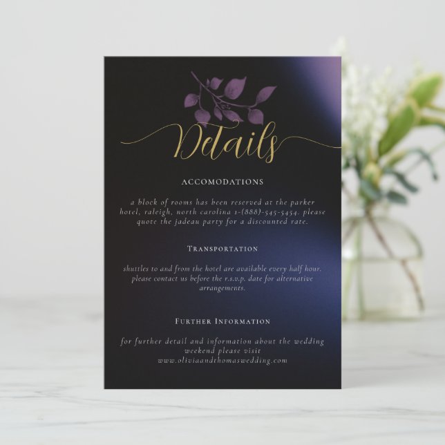 Carte de boîtier Mariage moderne Moody Purple Flor (Debout devant)