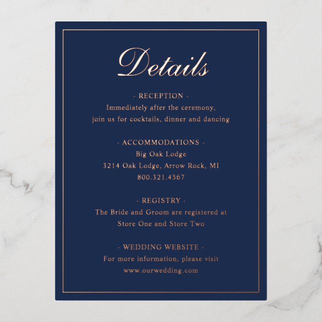 Carte de boîtier Mariage pour  Rose or bleu marine (Recto)