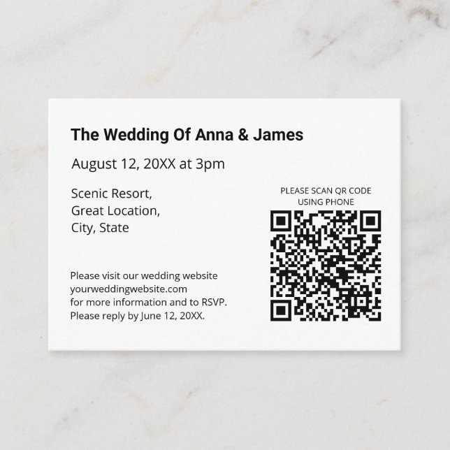 Carte de boîtier Mariage RSVP de code QR moderne (Devant)