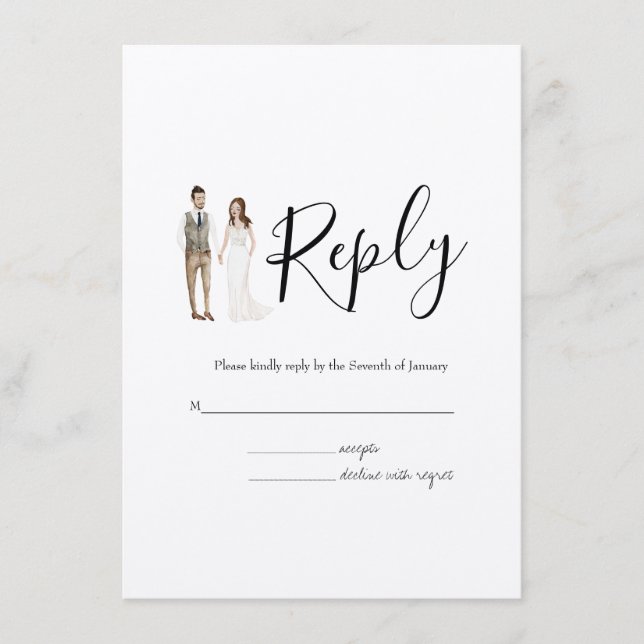 Carte de boîtier Mariage RSVP en couple illustrée (Devant)