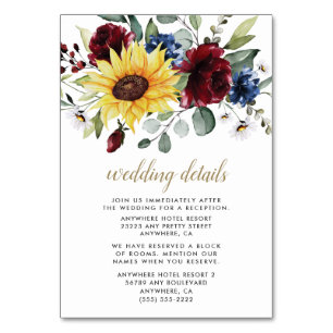 Carte de boîtier Mariage Sunflower Bourgogne et Na