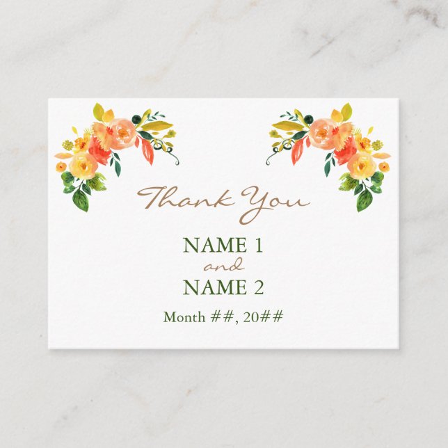 Carte de boîtier Merci orange floral Aquarelle (Devant)