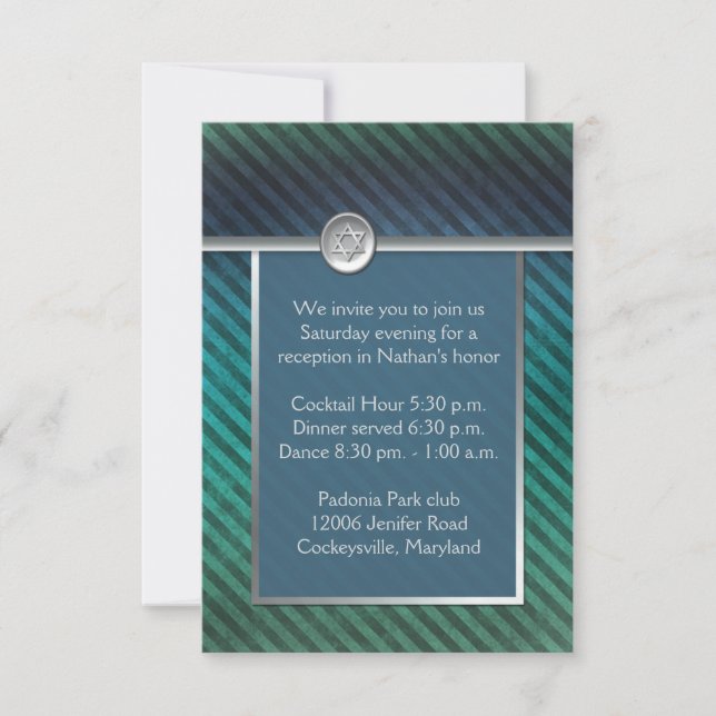 Carte de boîtier Mitzvah Barre Barre Bleue Verte (Devant)