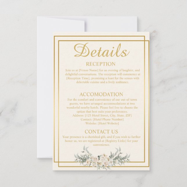 Carte de boîtier pour détails Mariage crème et or (Devant)