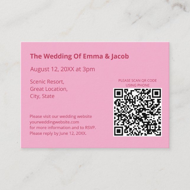 Carte de boîtier QR Mariage moderne rose clair (Devant)