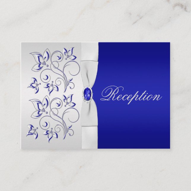 Carte de boîtier Royal Blue et Silver Floral (Devant)